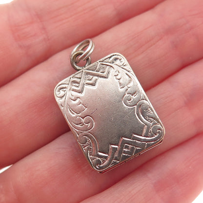 Silver-Tone Antique Art Deco Engraved Floral Locket Box Charm Pendant
