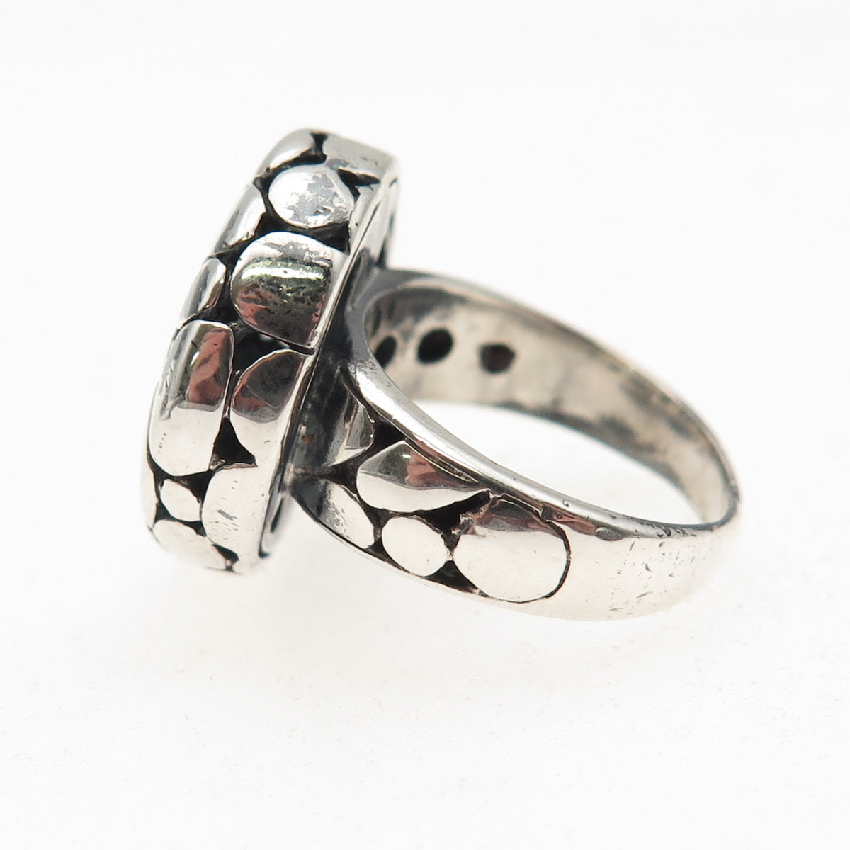 925 Sterling Silver Vintage Modernist Kali Disc Oxidized Ring Size 6.5