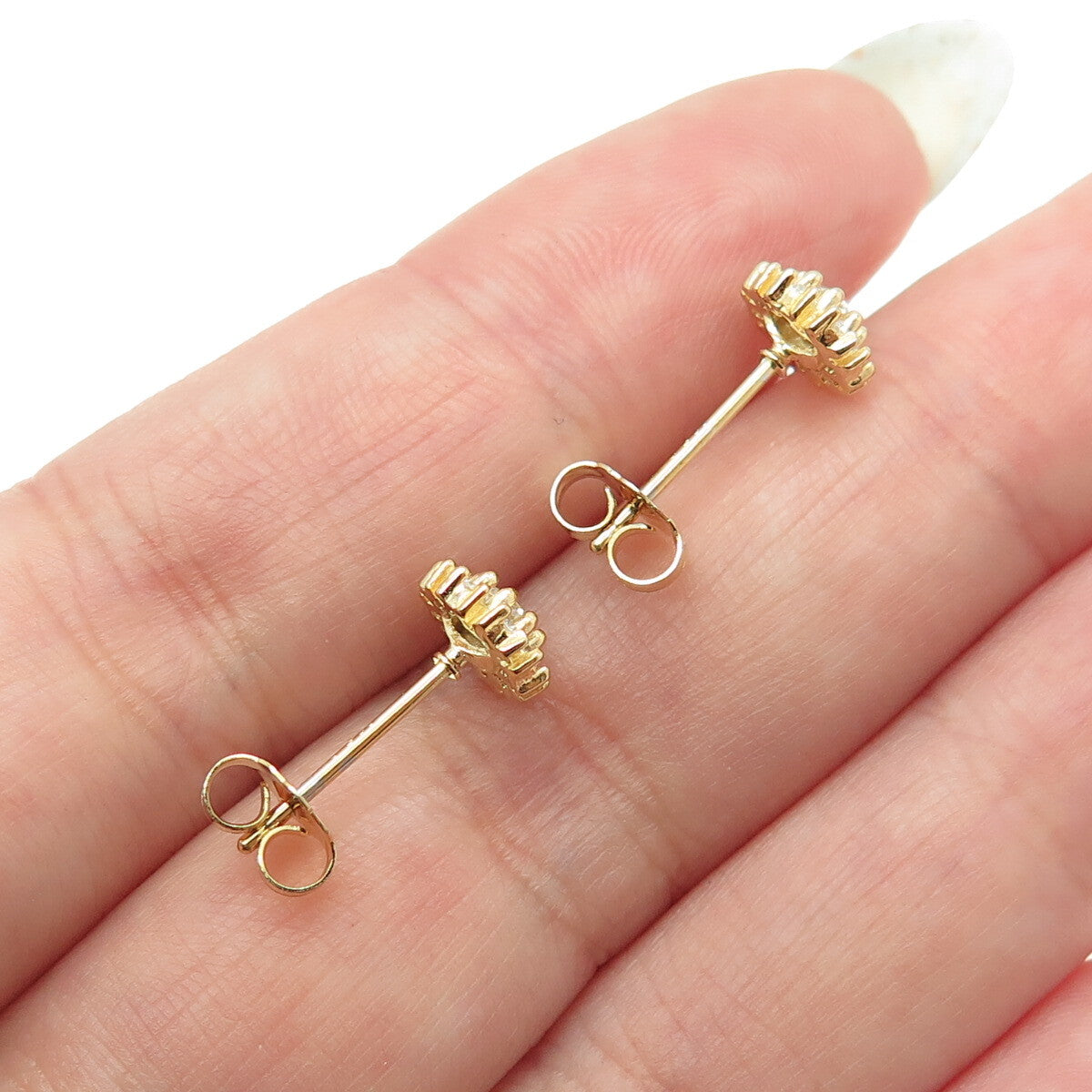 925 Sterling Silver Gold Plated Round-Cut C Z Floral Stud Earrings