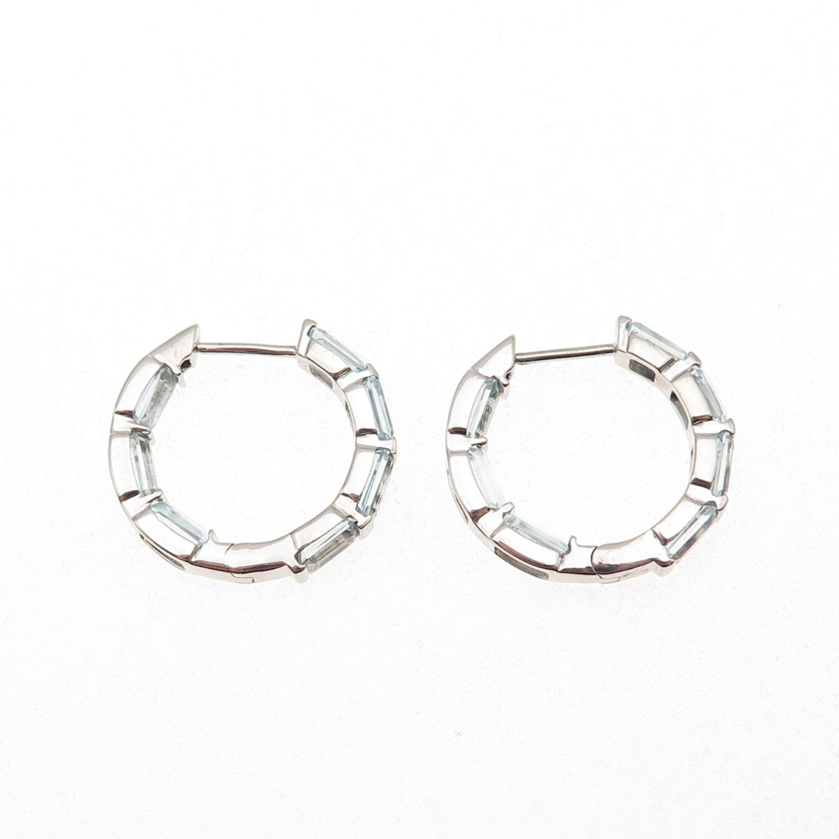 925 Sterling Silver Real Emerald-Cut Blue Topaz Hoop Earrings