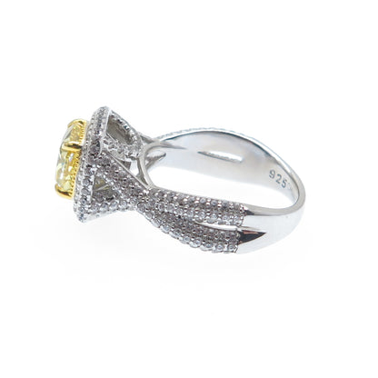 DSMK 925 Sterling Silver White & Yellow C Z Sparkle Ring Size 6.25