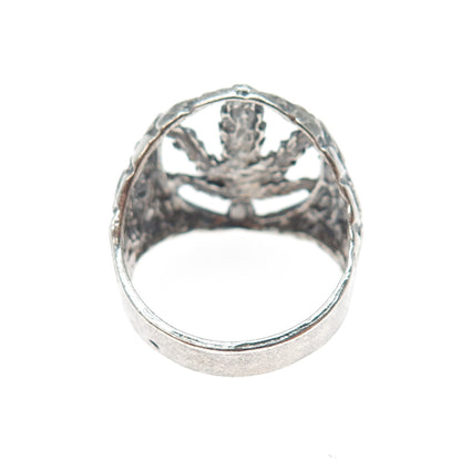 925 Sterling Silver Vintage Cannabis Leaf Oxidized Ring Size 11.75