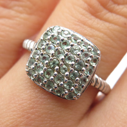 925 Sterling Silver Real Round-Cut Green Topaz Cushion Ring Size 7.25