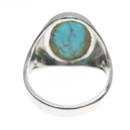 UNCAS 925 Sterling Silver Antique Art Deco Real Cabochon Turquoise Ring Size 11