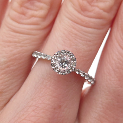 925 Sterling Silver Real Round-Cut White Topaz Engagement Ring Size 6.5