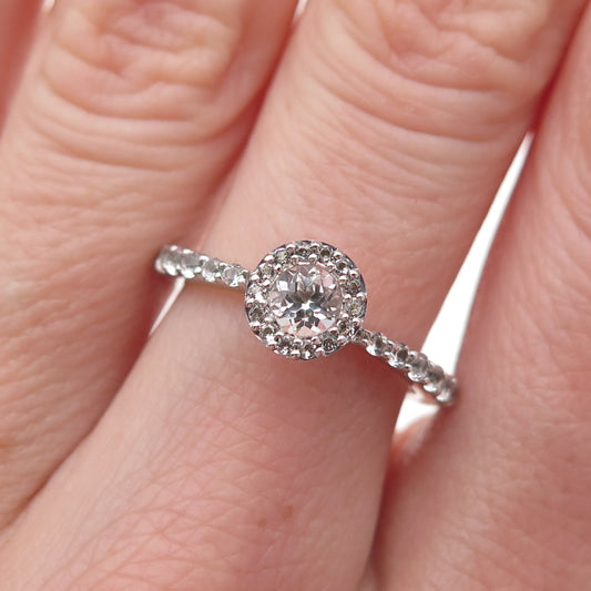 925 Sterling Silver Real Round-Cut White Topaz Engagement Ring Size 6.5