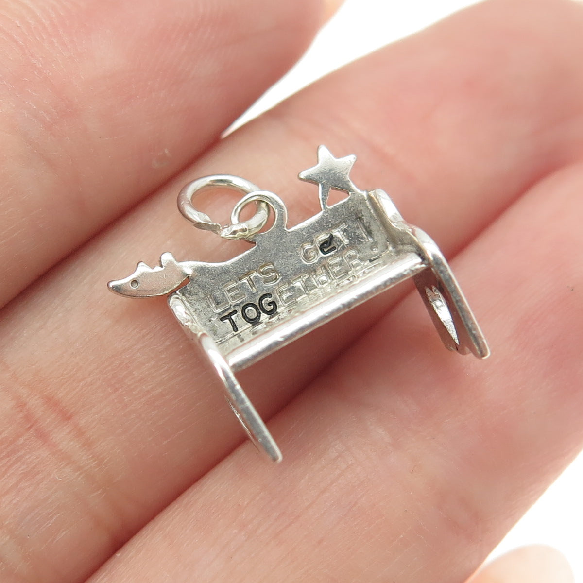 WELLS 925 Sterling Silver Vintage "Let's Get Together" Bench 3D Pendant