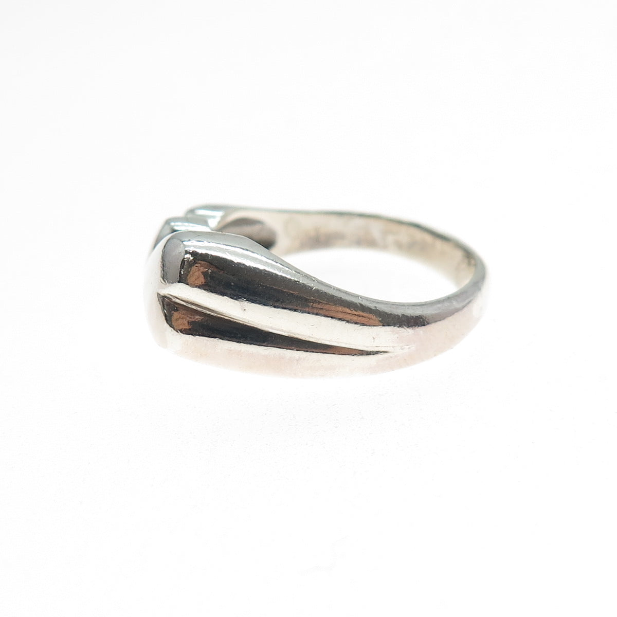 925 Sterling Silver Vintage Graduated Triple Puffy Heart Ring Size 8