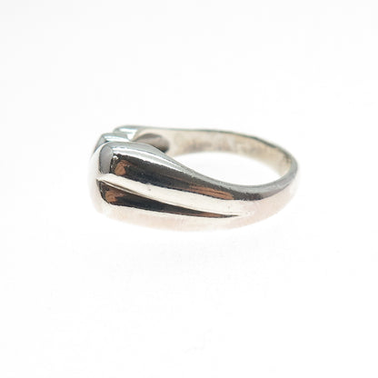 925 Sterling Silver Vintage Graduated Triple Puffy Heart Ring Size 8