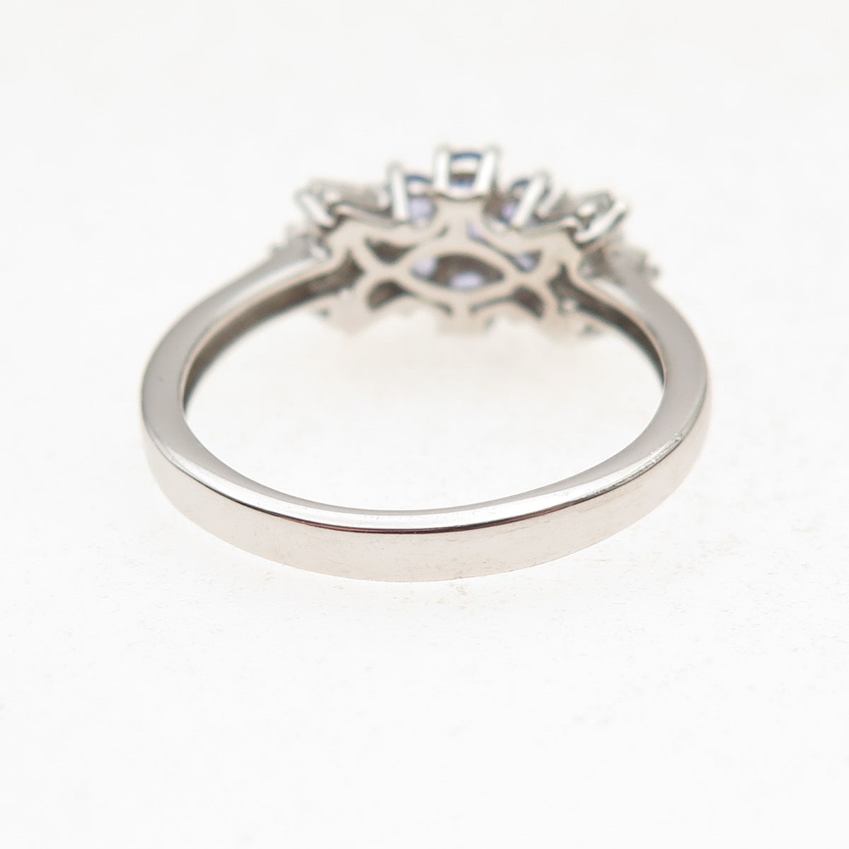 Chuck Clemency 925 Sterling Silver Real Tanzanite & White Topaz Ring Size 8.25