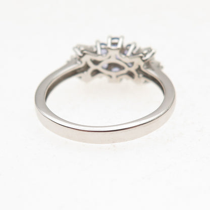 Chuck Clemency 925 Sterling Silver Real Tanzanite & White Topaz Ring Size 8.25