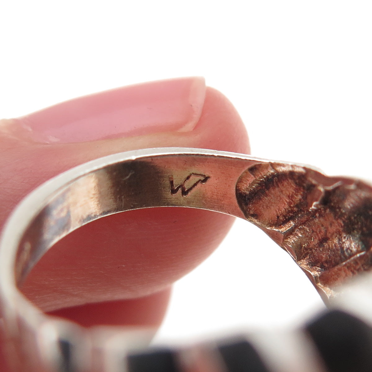 925 Sterling Silver Vintage Modernist Ribbed Dome Oxidized Ring Size 6
