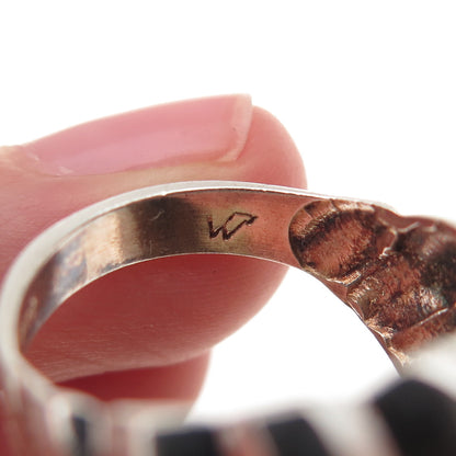 925 Sterling Silver Vintage Modernist Ribbed Dome Oxidized Ring Size 6