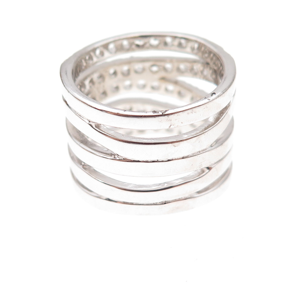 Dee Berkle 925 Sterling Silver Real Round-Cut White Topaz 5-Row Ring Size 7.25