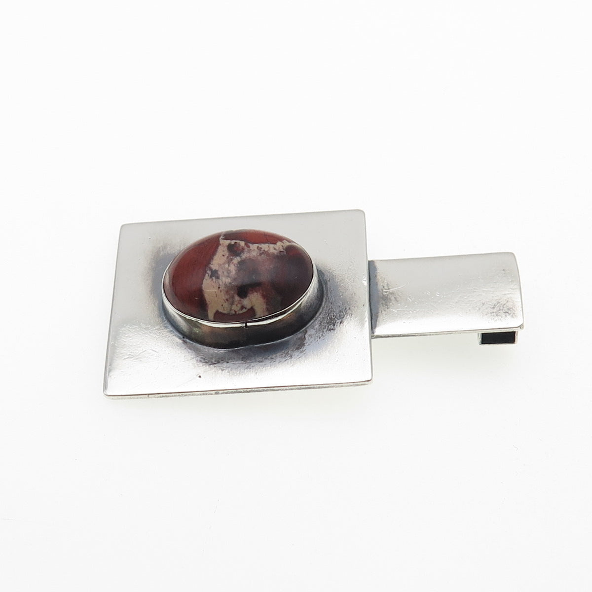 925 Sterling Silver Vintage Real Jasper Modernist Slide Pendant