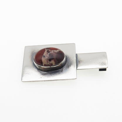 925 Sterling Silver Vintage Real Jasper Modernist Slide Pendant