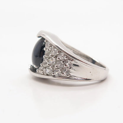 925 Sterling Silver Vintage Real White Topaz & Sapphire Gem Ring Size 6
