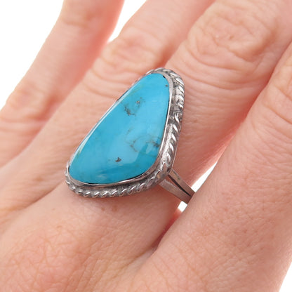 Old Pawn 925 Sterling Silver Vintage Southwestern Turquoise Tribal Ring Size 8.5