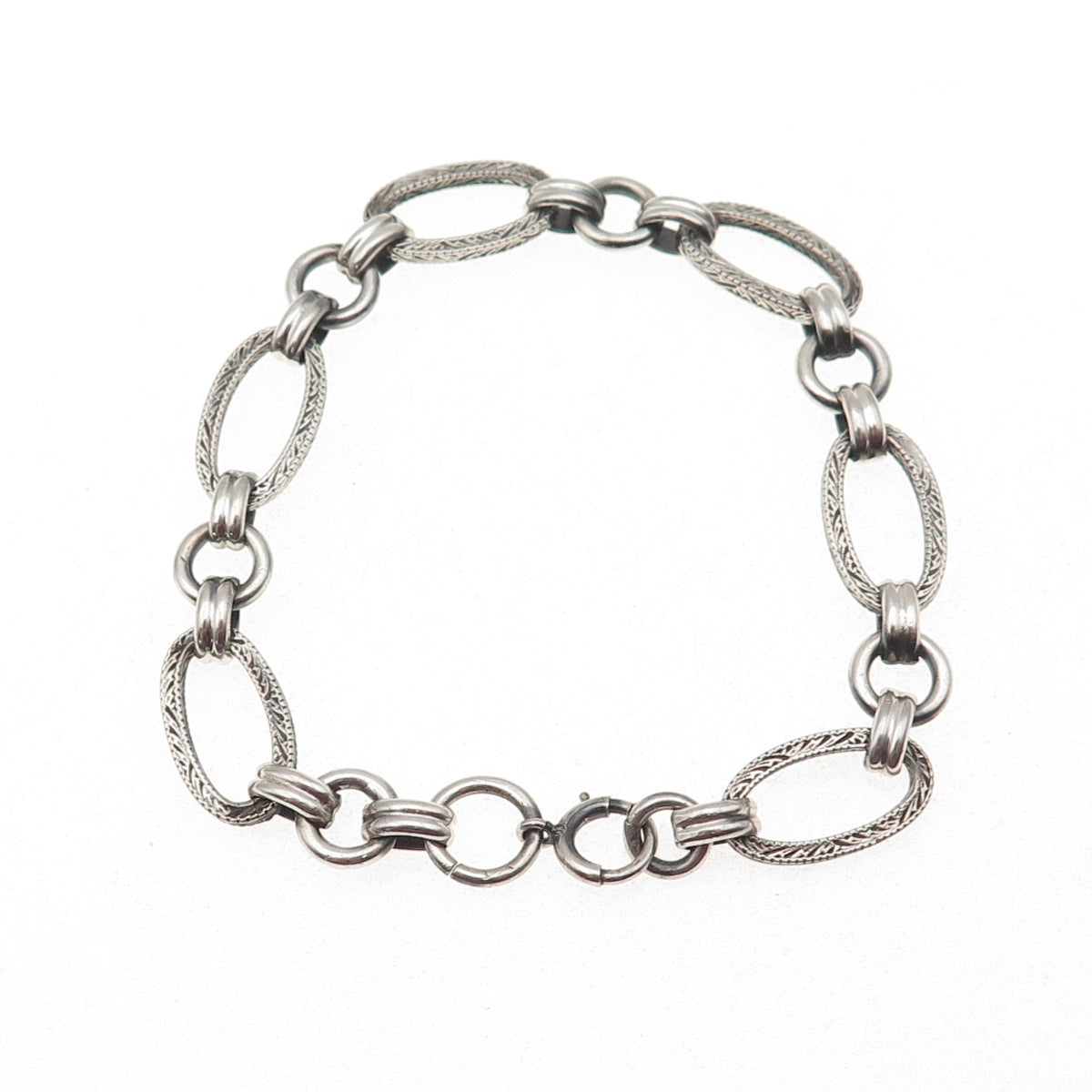 925 Sterling Silver Vintage Engraved Multi-Link Oxidized Bracelet 7.5"