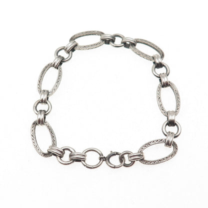925 Sterling Silver Vintage Engraved Multi-Link Oxidized Bracelet 7.5"
