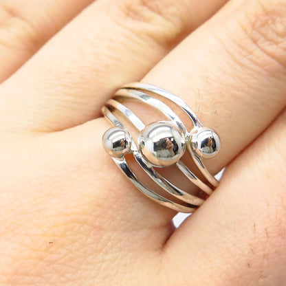 925 Sterling Silver Vintage Ball Wavy Ring Size 7.75