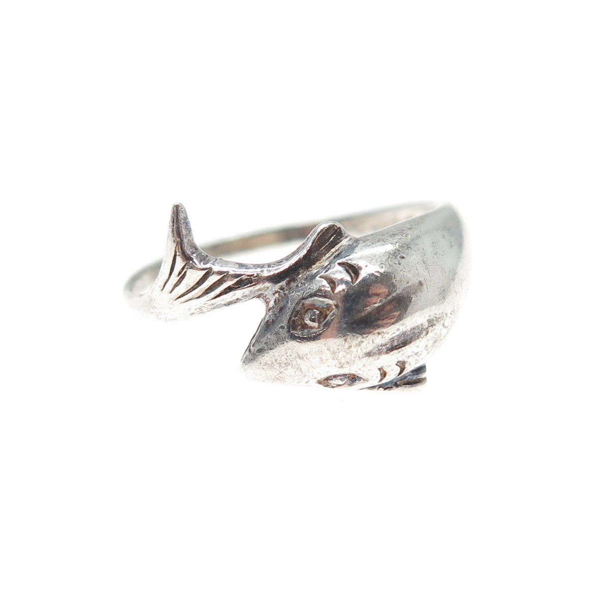 925 Sterling Silver Vintage Dolphin Overlap Oxidized Ring Size 8.25