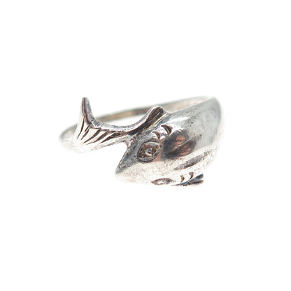 925 Sterling Silver Vintage Dolphin Overlap Oxidized Ring Size 8.25
