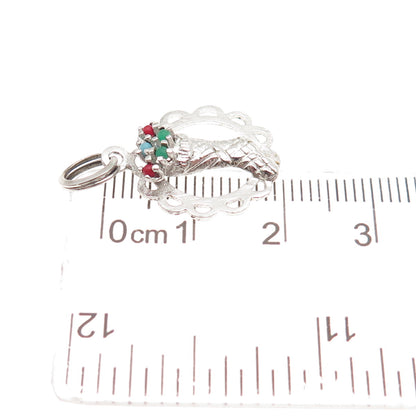 925 Sterling Silver Vintage Rhinestone Christmas Stocking Mini Charm Pendant