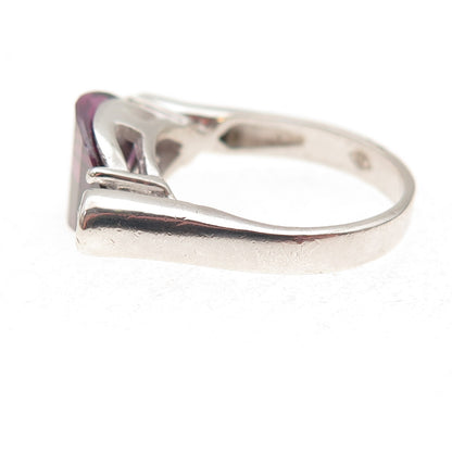 925 Sterling Silver Vintage Purple & White C Z Modernist Ring Size 7.5
