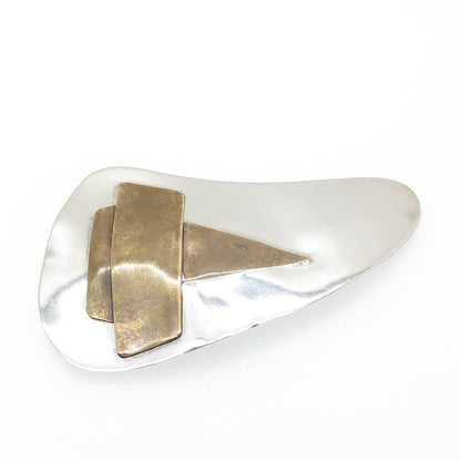 925 Sterling Silver 2-Tone Vintage Modernist Pin Brooch