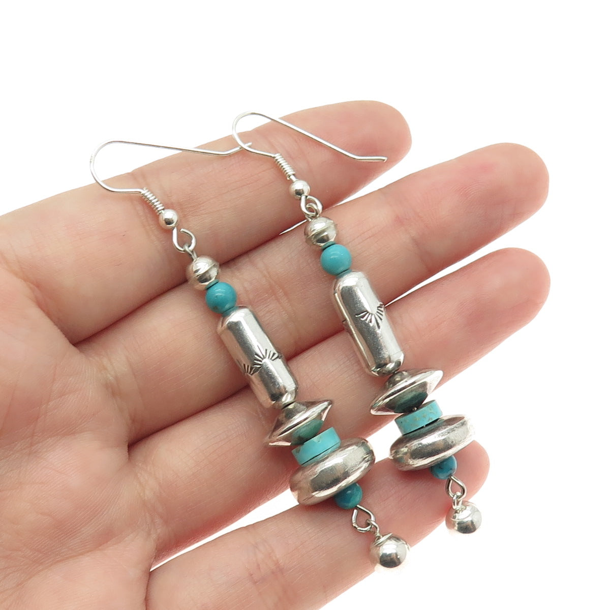 Old Pawn Sterling Silver Vintage Lone Mountain Turquoise Navajo Pearl Earrings