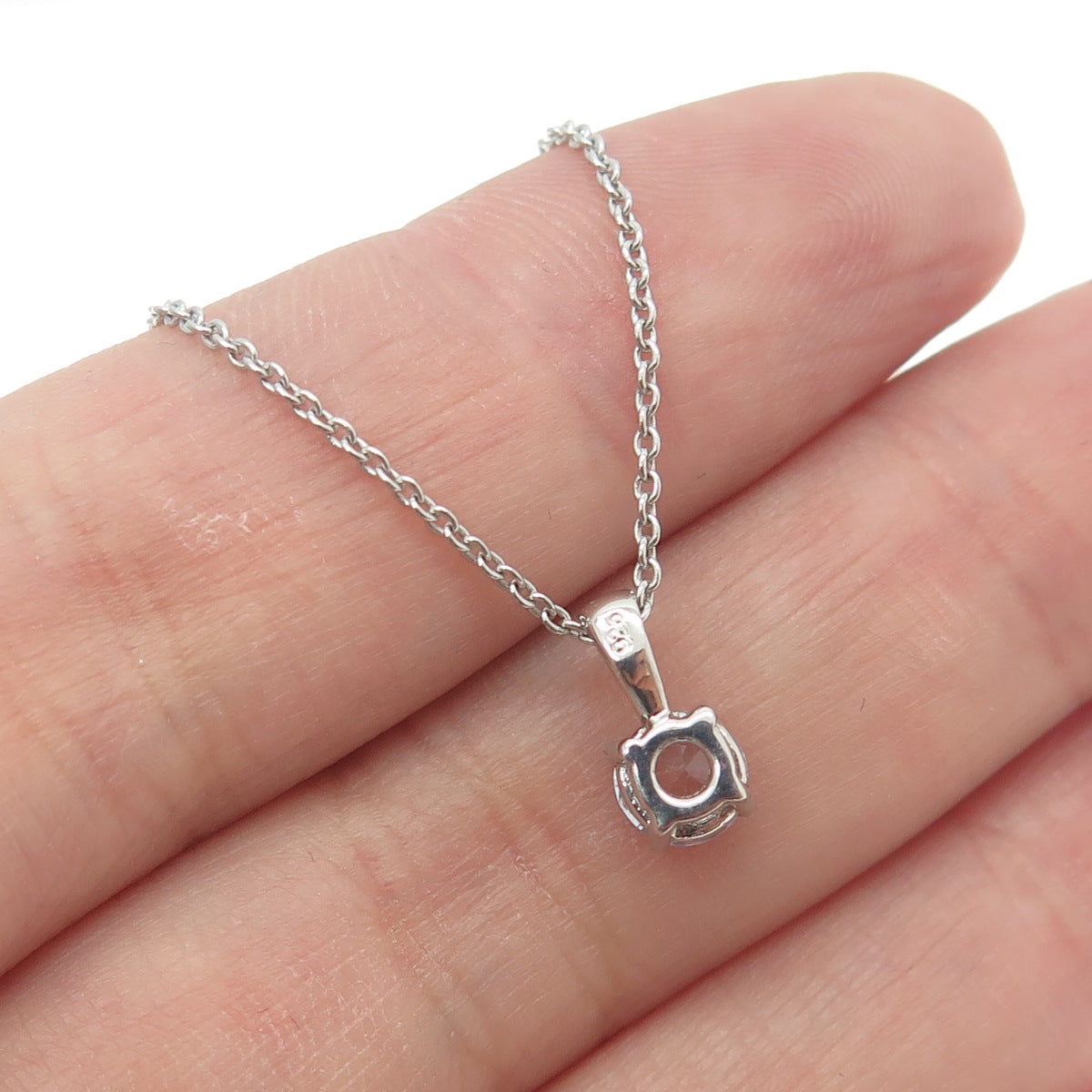 925 Sterling Silver Round-Cut C Z Minimalist Pendant Cable Chain Necklace 16-18"