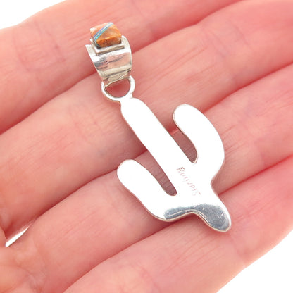 Old Pawn 925 Sterling Silver Vintage Spiny Oyster Shell & Opal Cactus Pendant