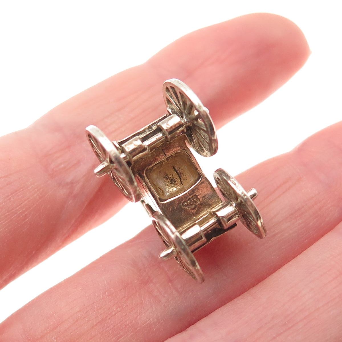 925 Sterling Silver Gold Plated Vintage Carriage 3D Charm Pendant