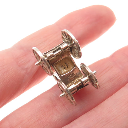 925 Sterling Silver Gold Plated Vintage Carriage 3D Charm Pendant