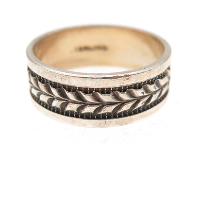925 Sterling Silver Gold Plated Vintage Wheat Oxidized Band Ring Size 7.5