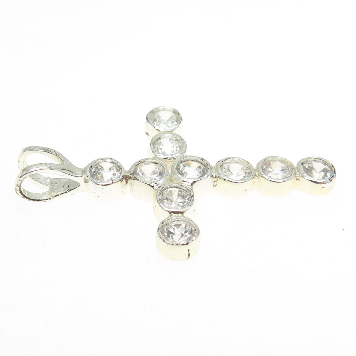 925 Sterling Silver Round-Cut C Z Cross Pendant