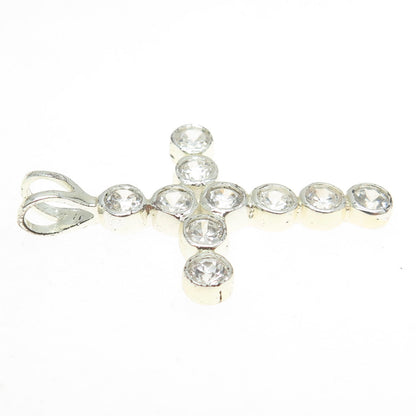 925 Sterling Silver Round-Cut C Z Cross Pendant