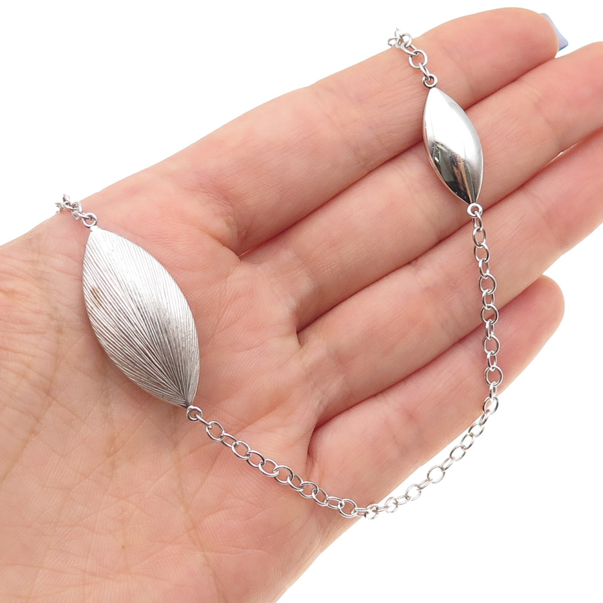 925 Sterling Silver Petal Station Cable Chain Necklace 28"