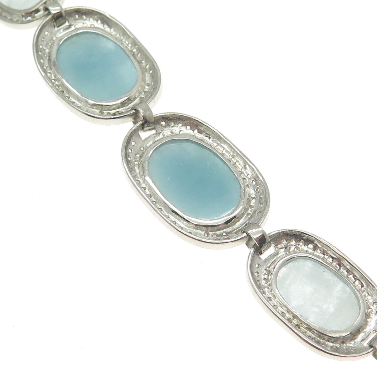 925 Sterling Silver Real Milky Aquamarine & C Z Bracelet 7.25"