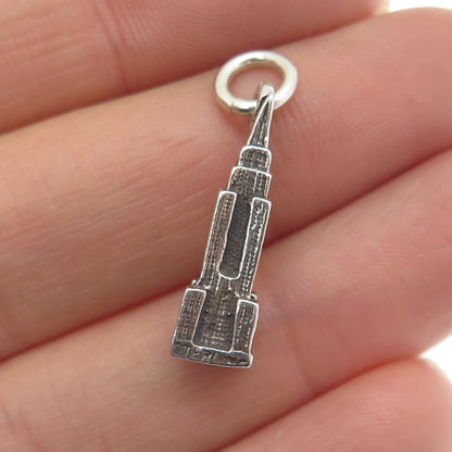 925 Sterling Silver Antique Art Deco Empire State Building Minimalist Pendant