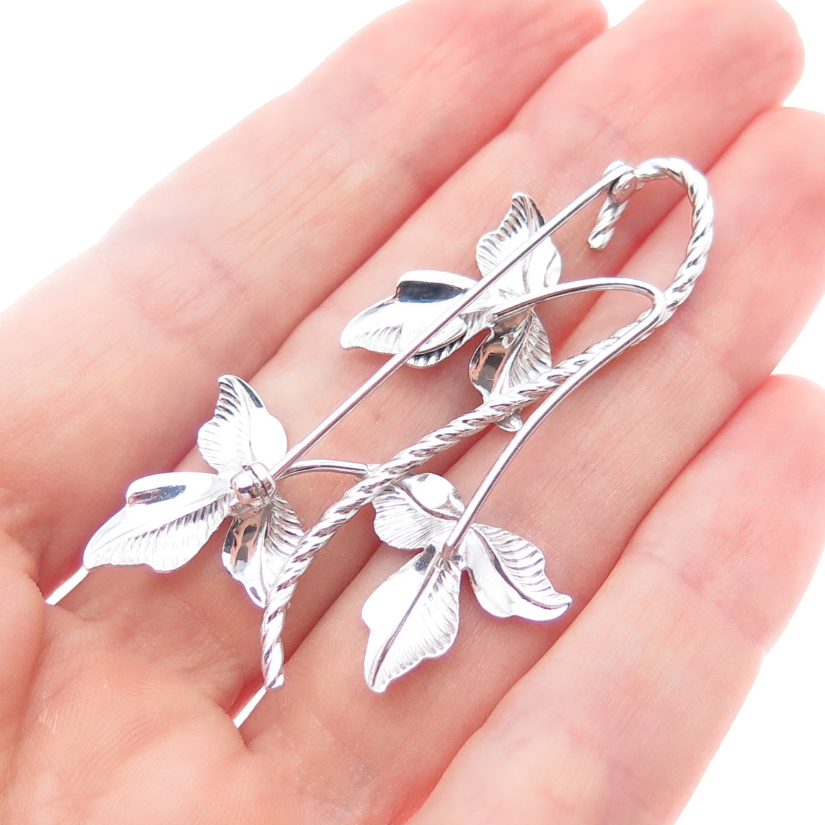 VAN DELL 925 Sterling Silver Vintage Floral Leaf Pin Brooch