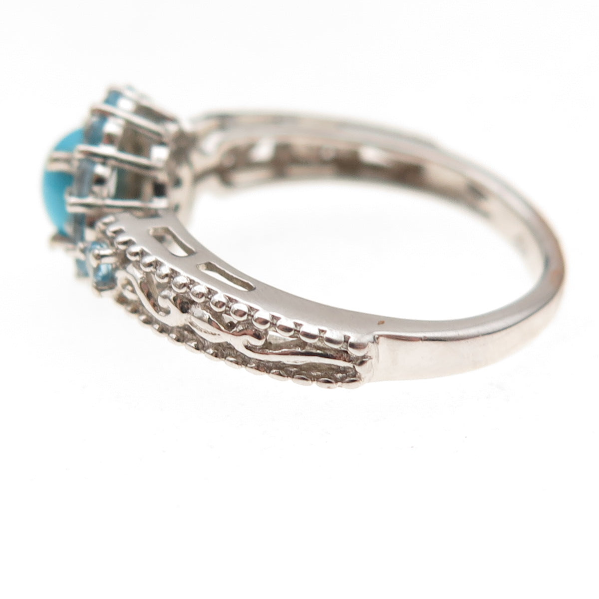 Chuck Clemency 925 Sterling Silver Real Turquoise & Blue Topaz Ring Size 8.25