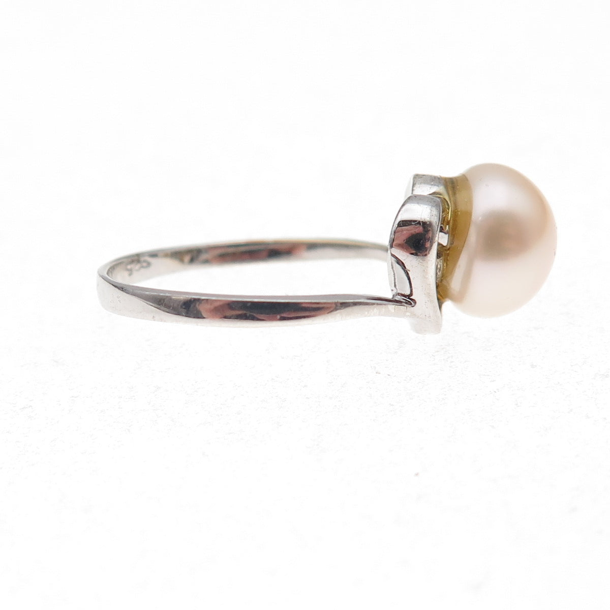 925 Sterling Silver Vintage Real Pearl Heart Ring Size 5.5
