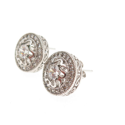 925 Sterling Silver Round-Cut C Z Swirl Stud Earrings