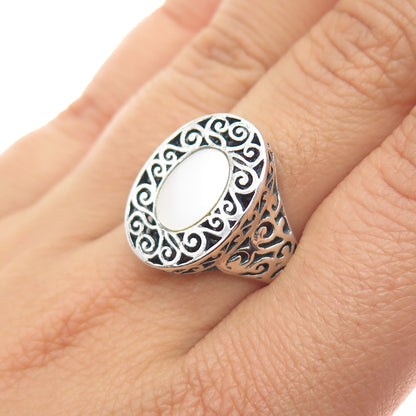 925 Sterling Silver Vintage Real MOP Modernist Swirl Ring Size 7.25