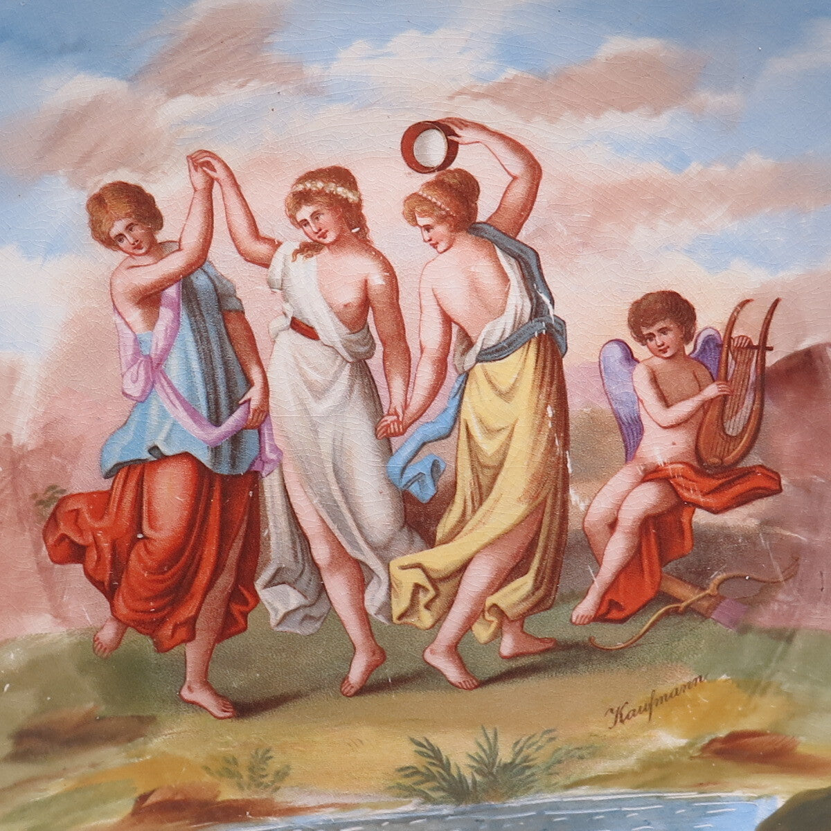 ANGELICA KAUFFMAN Antique Austria Cupid Hand Painted Porcelain Cabinet Plate