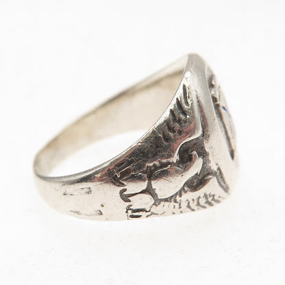 925 Sterling Silver Antique WWII Enamel US Army Eagle Oxidized Ring Size 8.5