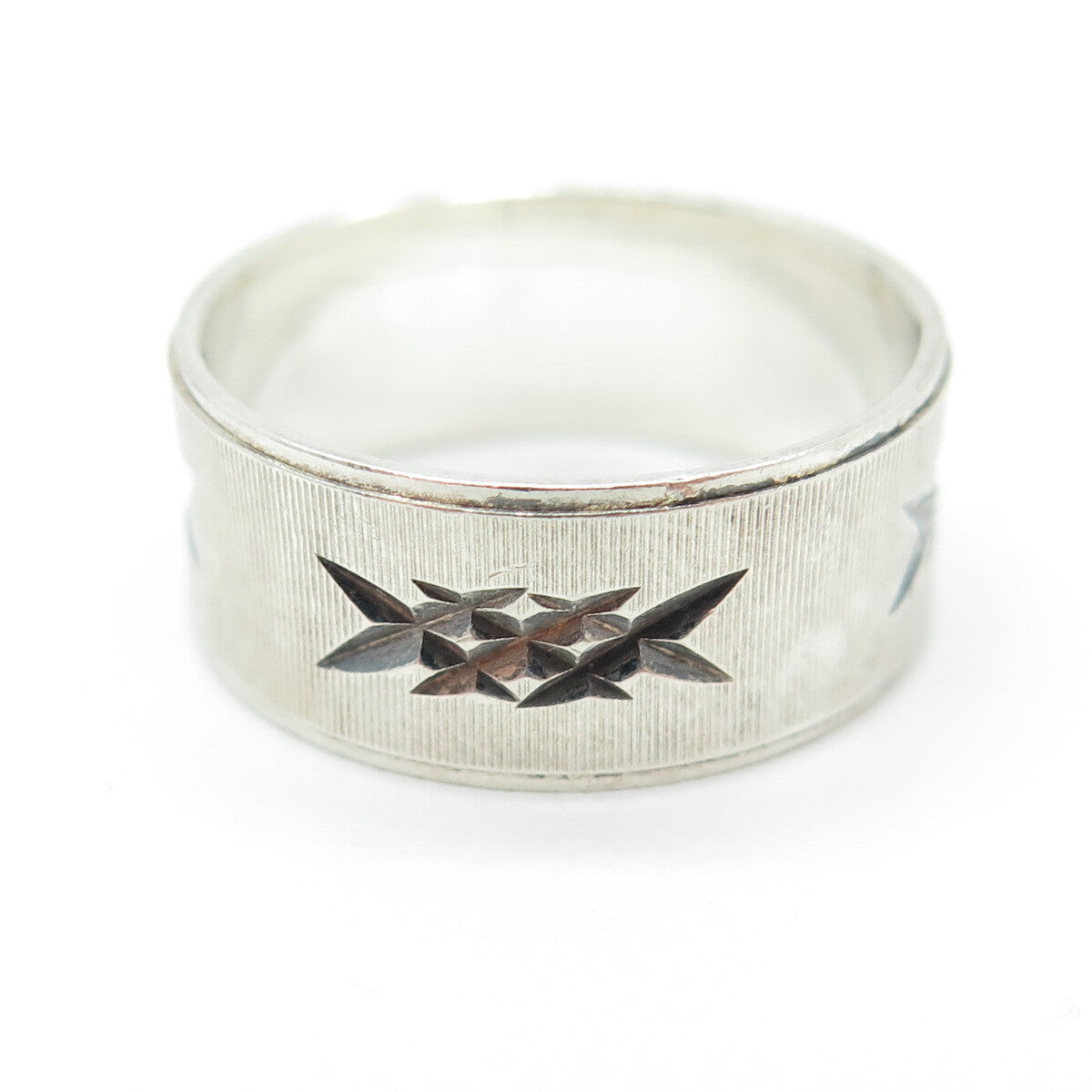 925 Sterling Silver Vintage Diamond-Cut "X" Shape Band Ring Size 8.5