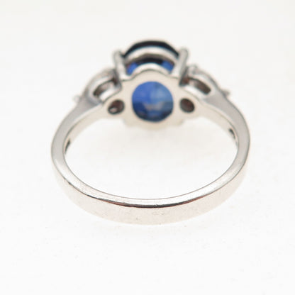 925 Sterling Silver Vintage Lab-Created Sapphire & C Z Ring Size 8